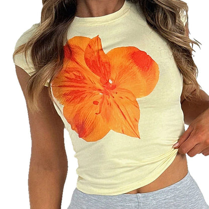 Slim Fit Floral Print T-Shirt with Round Neck