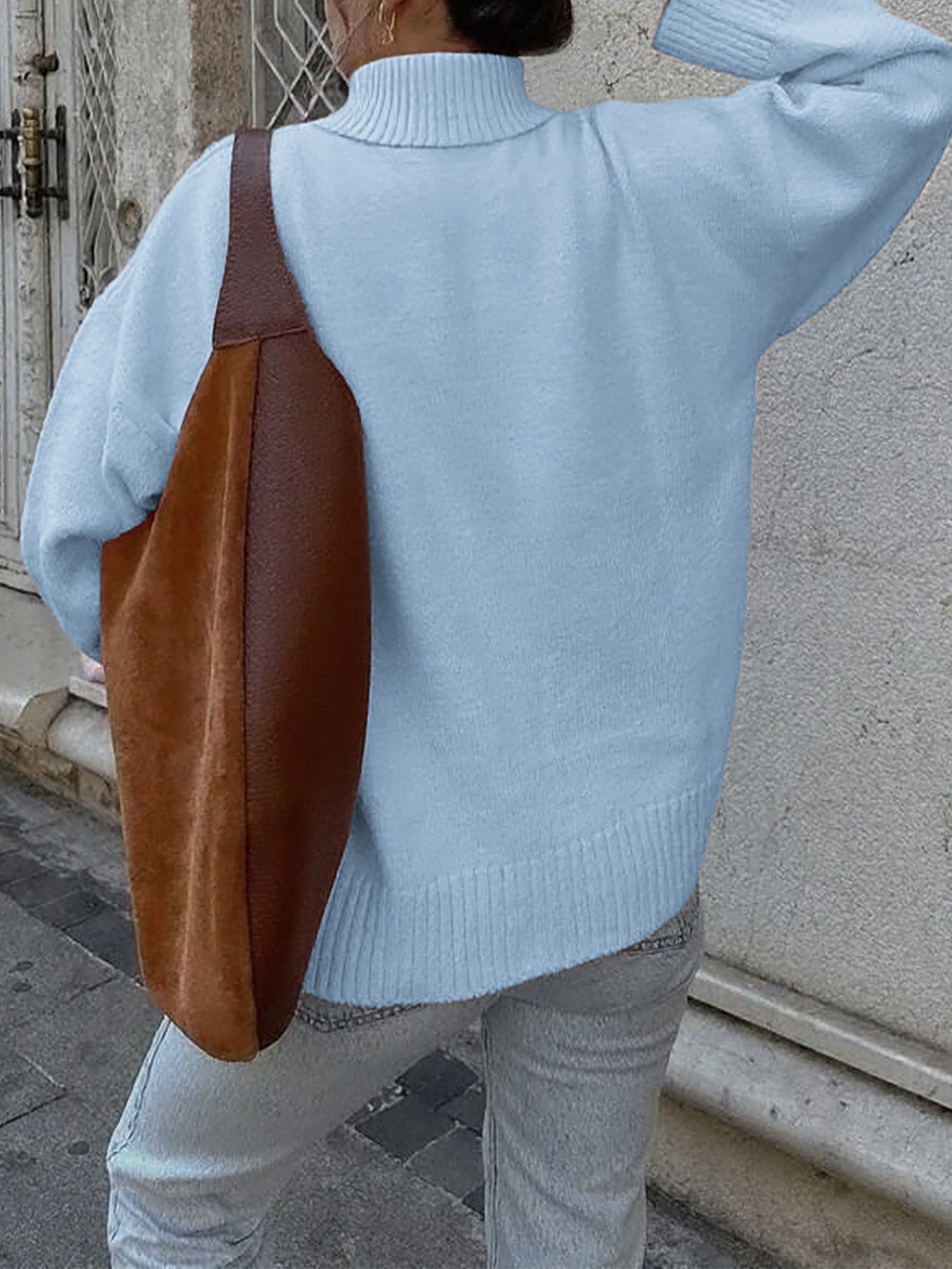 Solid Color Relaxed Fit Sweater with Turtleneck