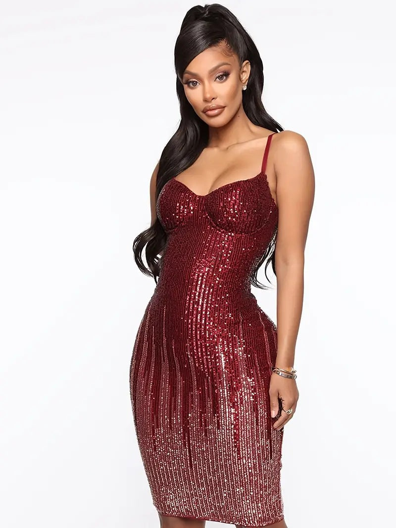 Sequined Bodycon Midi Dress with Straps