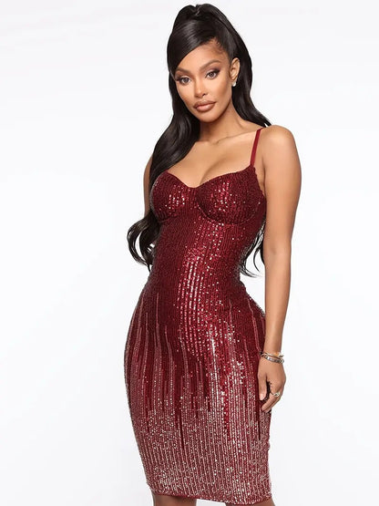 Sequined Bodycon Midi Dress with Straps
