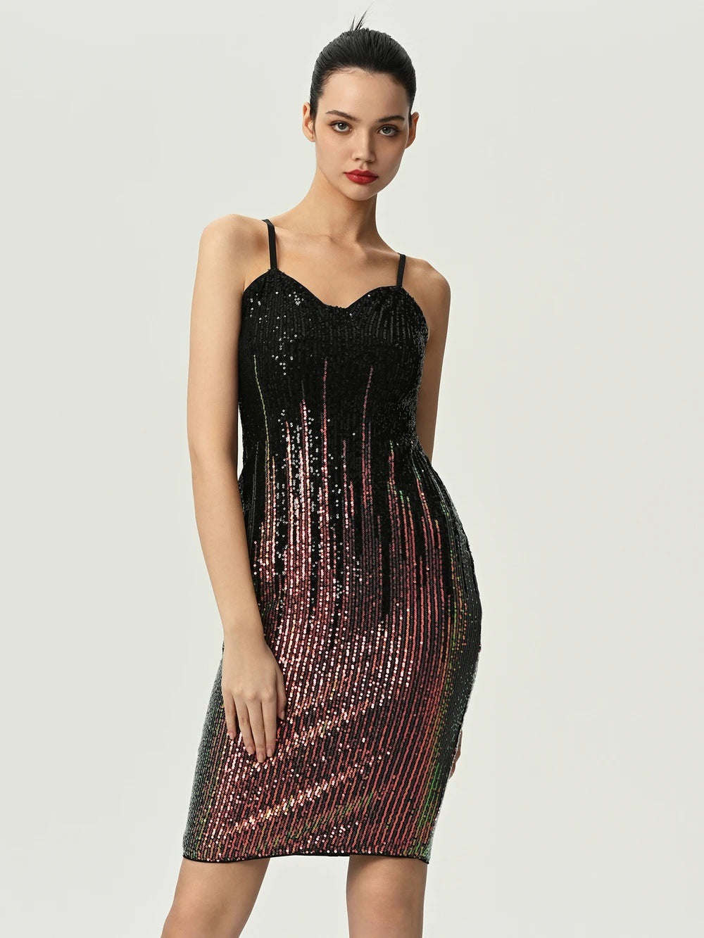 Sequined Bodycon Midi Dress with Straps