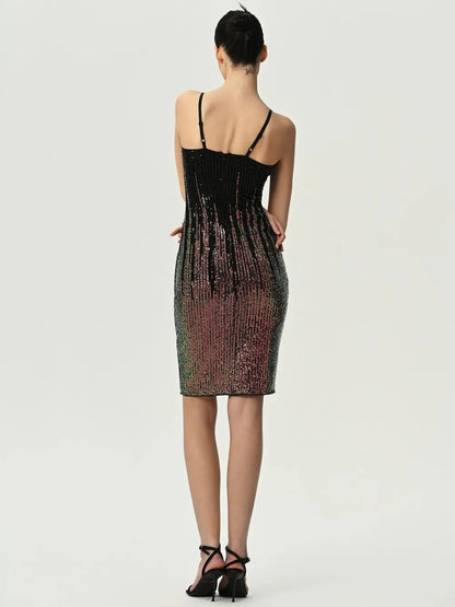 Sequined Bodycon Midi Dress with Straps