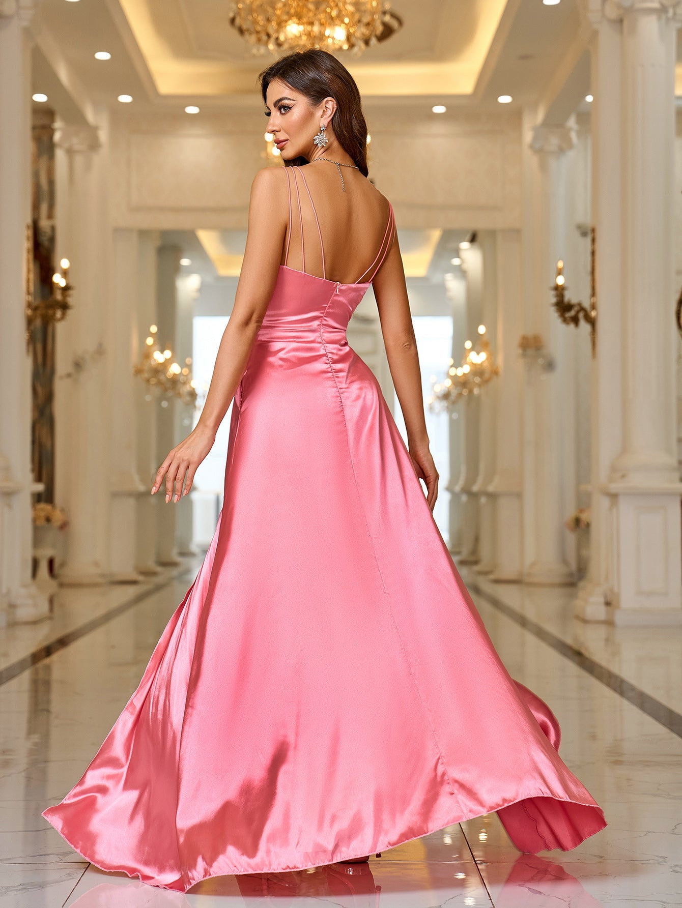 Solid A-Line Maxi Dress with Satin Finish and High Side Slit