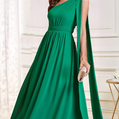 A-Line Maxi Dress with One-Shoulder and Chiffon Fabric