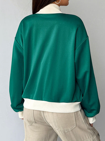 Oversized Striped Track Jacket with Stand Collar