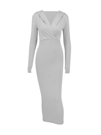 Bodycon Midi Dress with Hood and Long Sleeves