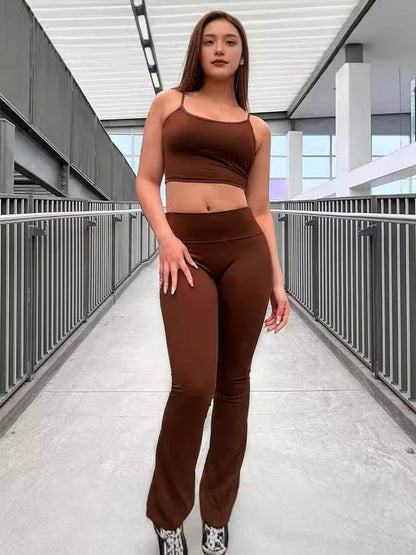 Solid Cropped Camisole & Slim Flared Pants Set
