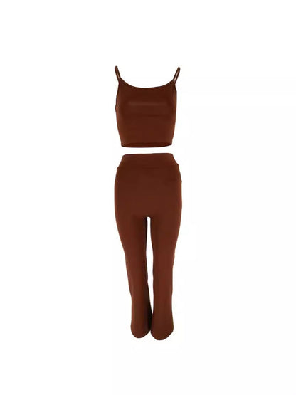 Solid Cropped Camisole & Slim Flared Pants Set