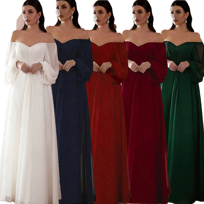 A-Line Maxi Dress with Off-Shoulder Balloon Sleeves