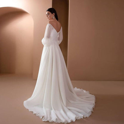 A-Line Maxi Dress with Off-Shoulder Balloon Sleeves
