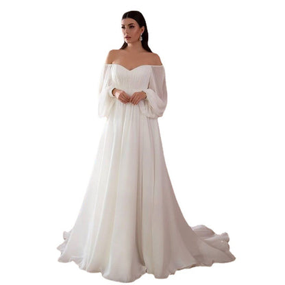 A-Line Maxi Dress with Off-Shoulder Balloon Sleeves