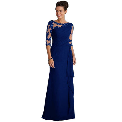 Maxi Dress with Lace Illusion Neckline and 3/4 Sleeves
