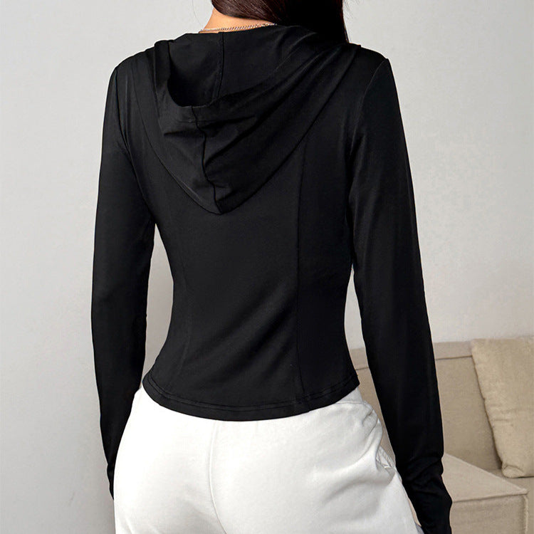 Slim Fit Hooded Cardigan with Cropped Length and Full Zip