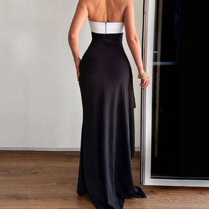 Bodycon Maxi Dress with Contrast Tube Top and High Slit