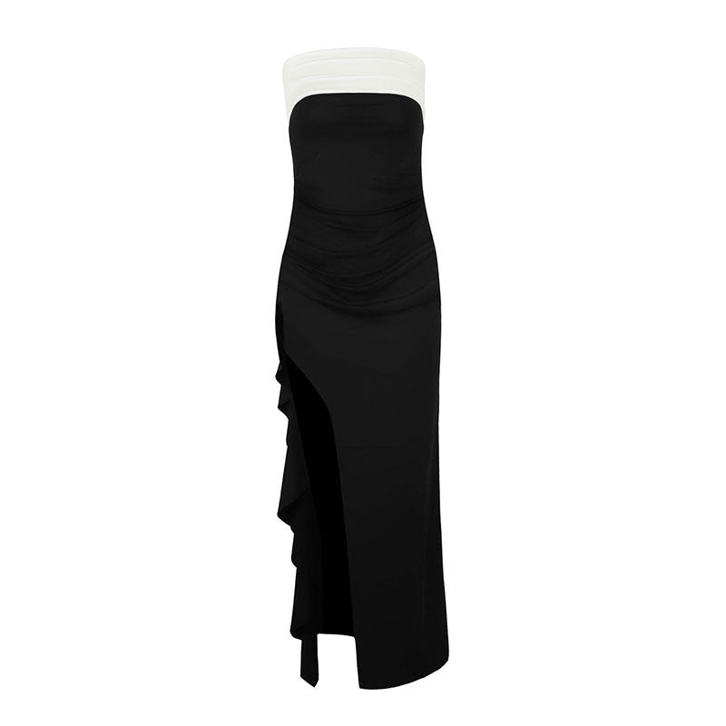 Bodycon Maxi Dress with Contrast Tube Top and High Slit