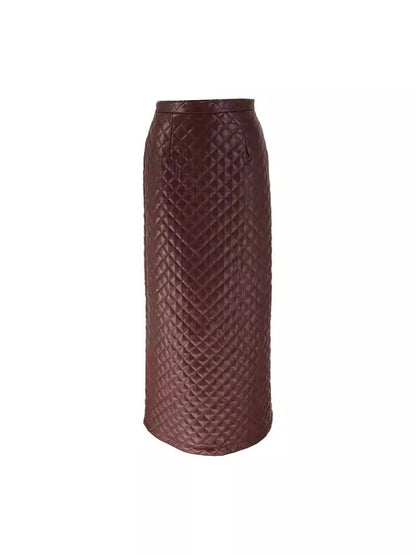 Quilted Faux Leather Maxi Skirt with Side Split