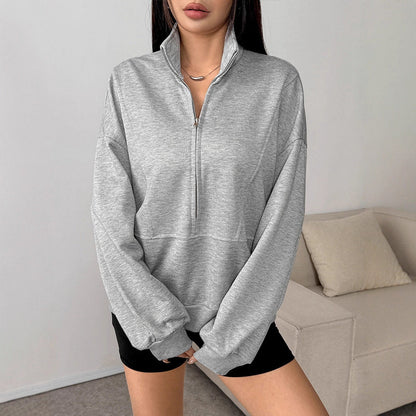 Oversized Quarter-Zip Sweatshirt with Stand Collar