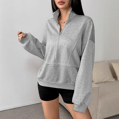 Oversized Quarter-Zip Sweatshirt with Stand Collar
