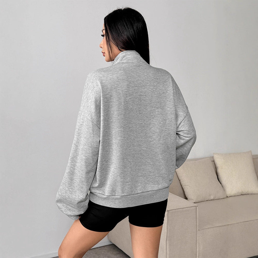 Oversized Quarter-Zip Sweatshirt with Stand Collar