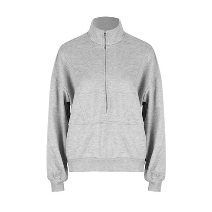 Oversized Quarter-Zip Sweatshirt with Stand Collar