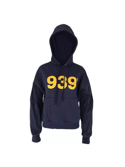 Cropped Hooded Sweatshirt with Golden Letter Print