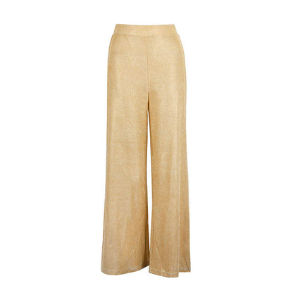 High-Waist Wide-Leg Trousers with Gold Glitter