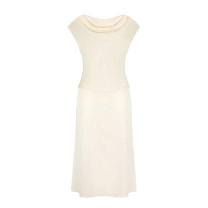 Solid Apricot Satin Skirt Set with Cowl Neck Top and Long Skirt