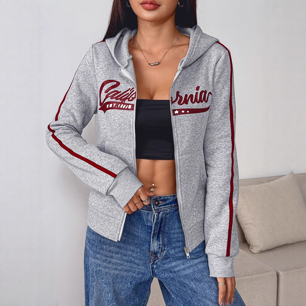 California Graphic Full-Zip Hoodie with Contrast Stripes