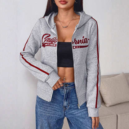 California Graphic Full-Zip Hoodie with Contrast Stripes
