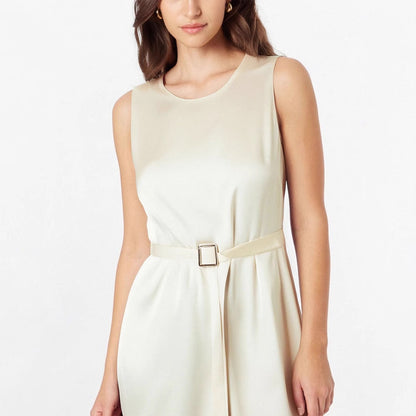 Sleeveless Round Neck Sheath Midi Dress with Belt
