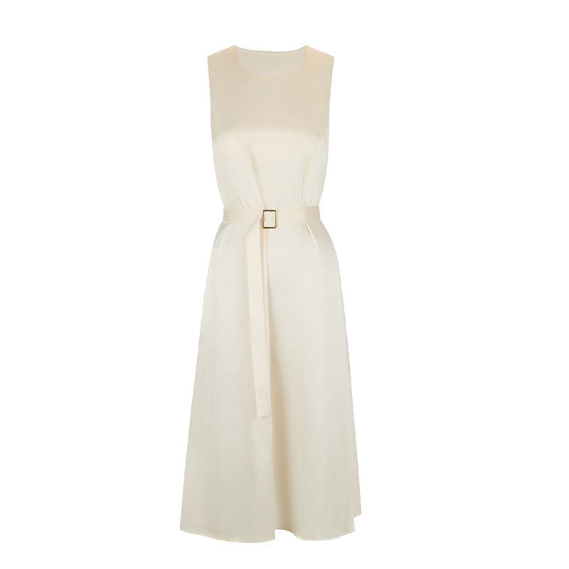 Sleeveless Round Neck Sheath Midi Dress with Belt