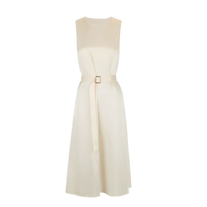 Sleeveless Round Neck Sheath Midi Dress with Belt