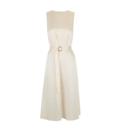 Sleeveless Round Neck Sheath Midi Dress with Belt