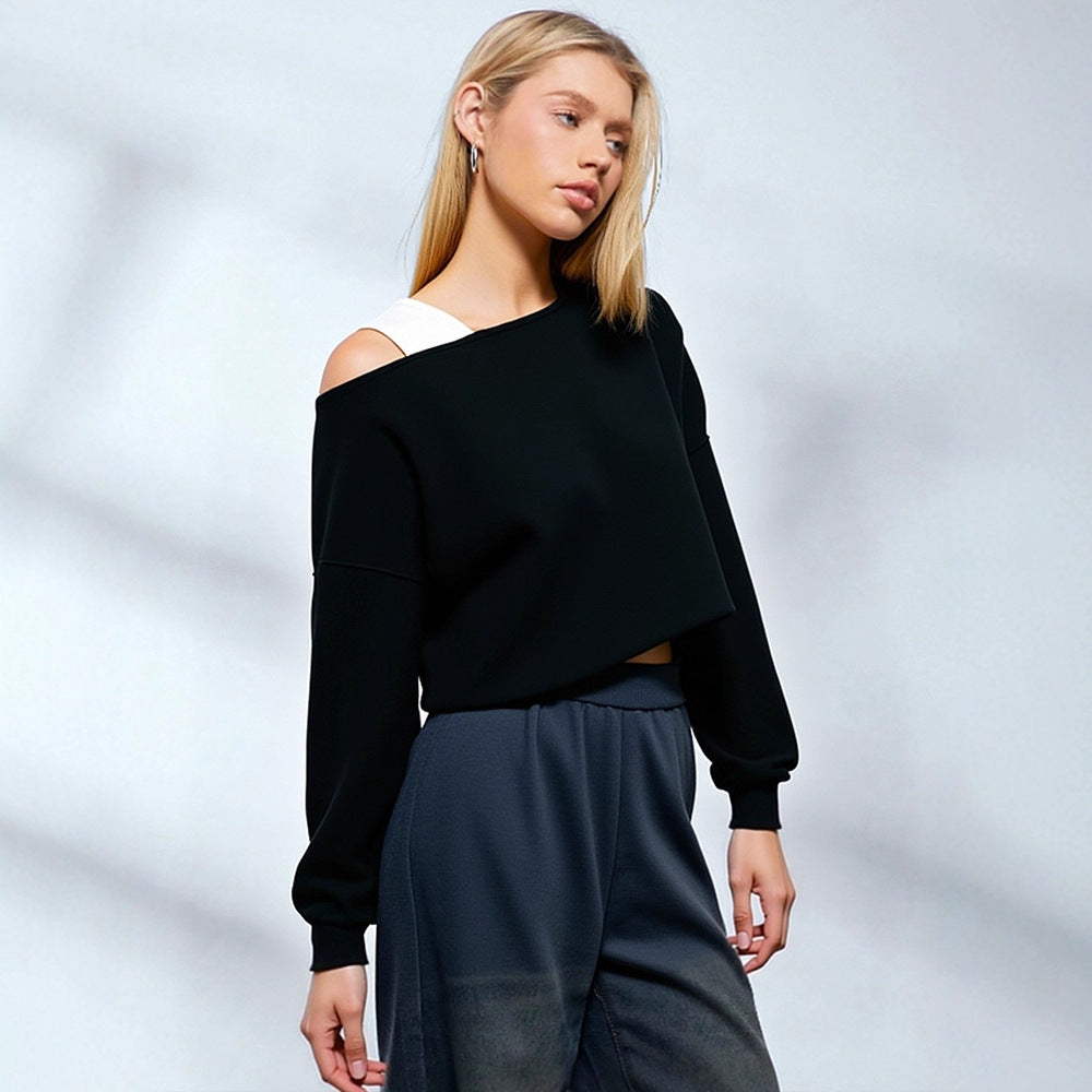 Cropped Long Sleeve Top with Off-Shoulder Neckline