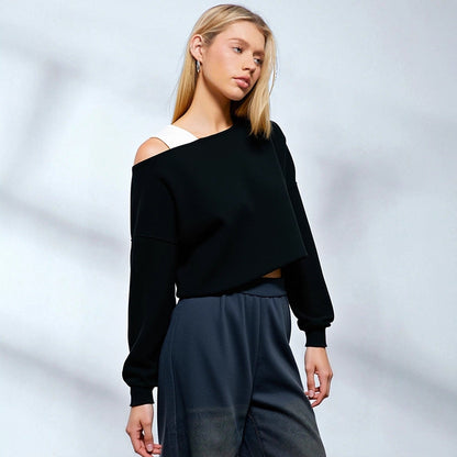 Cropped Long Sleeve Top with Off-Shoulder Neckline