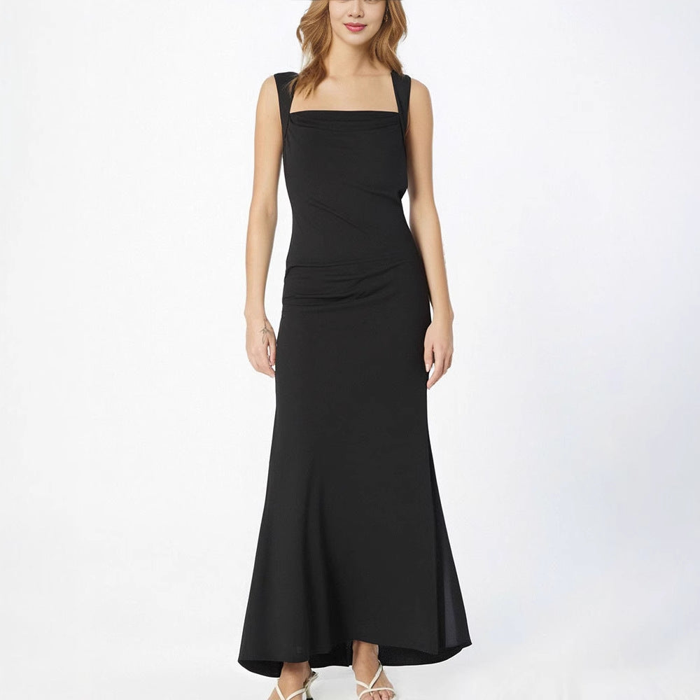 Solid Sheath Maxi Dress with Square Cowl Neck