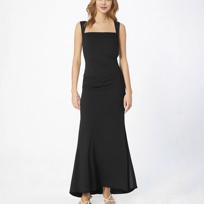 Solid Sheath Maxi Dress with Square Cowl Neck