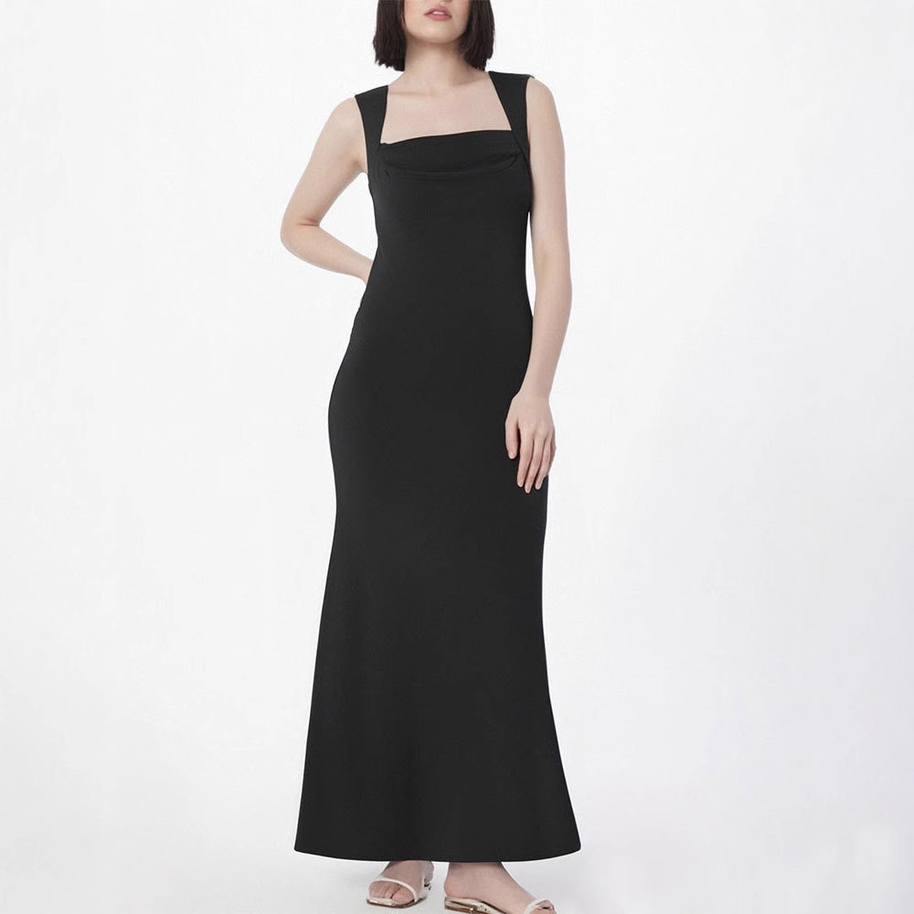 Solid Sheath Maxi Dress with Square Cowl Neck
