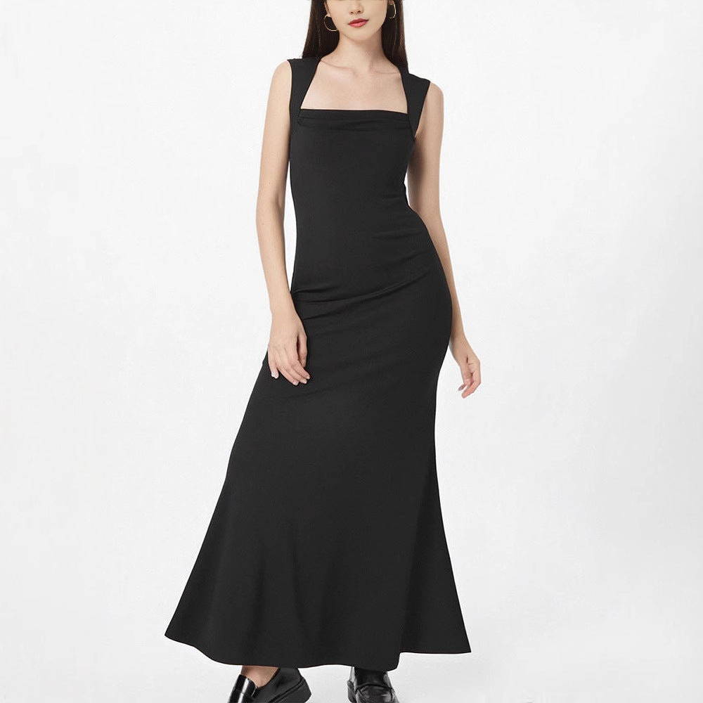 Solid Sheath Maxi Dress with Square Cowl Neck