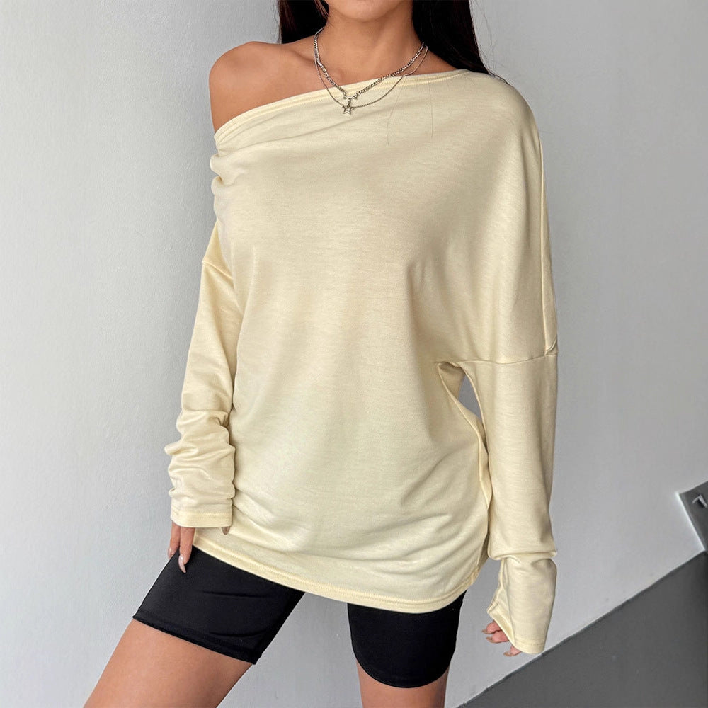 Loose Knit Top with Off-Shoulder and Long Sleeves