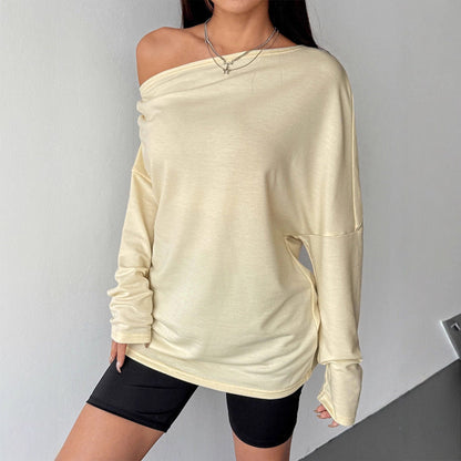 Loose Knit Top with Off-Shoulder and Long Sleeves