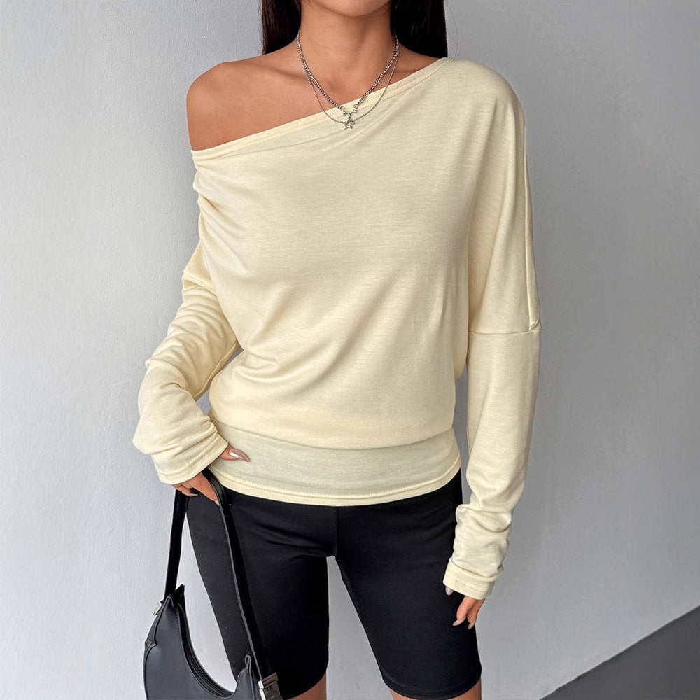 Loose Knit Top with Off-Shoulder and Long Sleeves