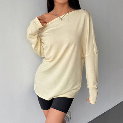 Loose Knit Top with Off-Shoulder and Long Sleeves