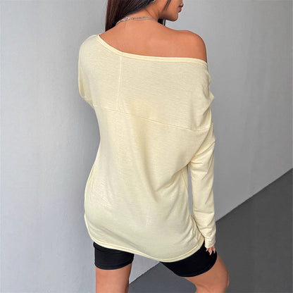 Loose Knit Top with Off-Shoulder and Long Sleeves