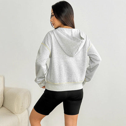 Cropped Hooded Sweatshirt with Quarter-Zip and Contrast Stitching