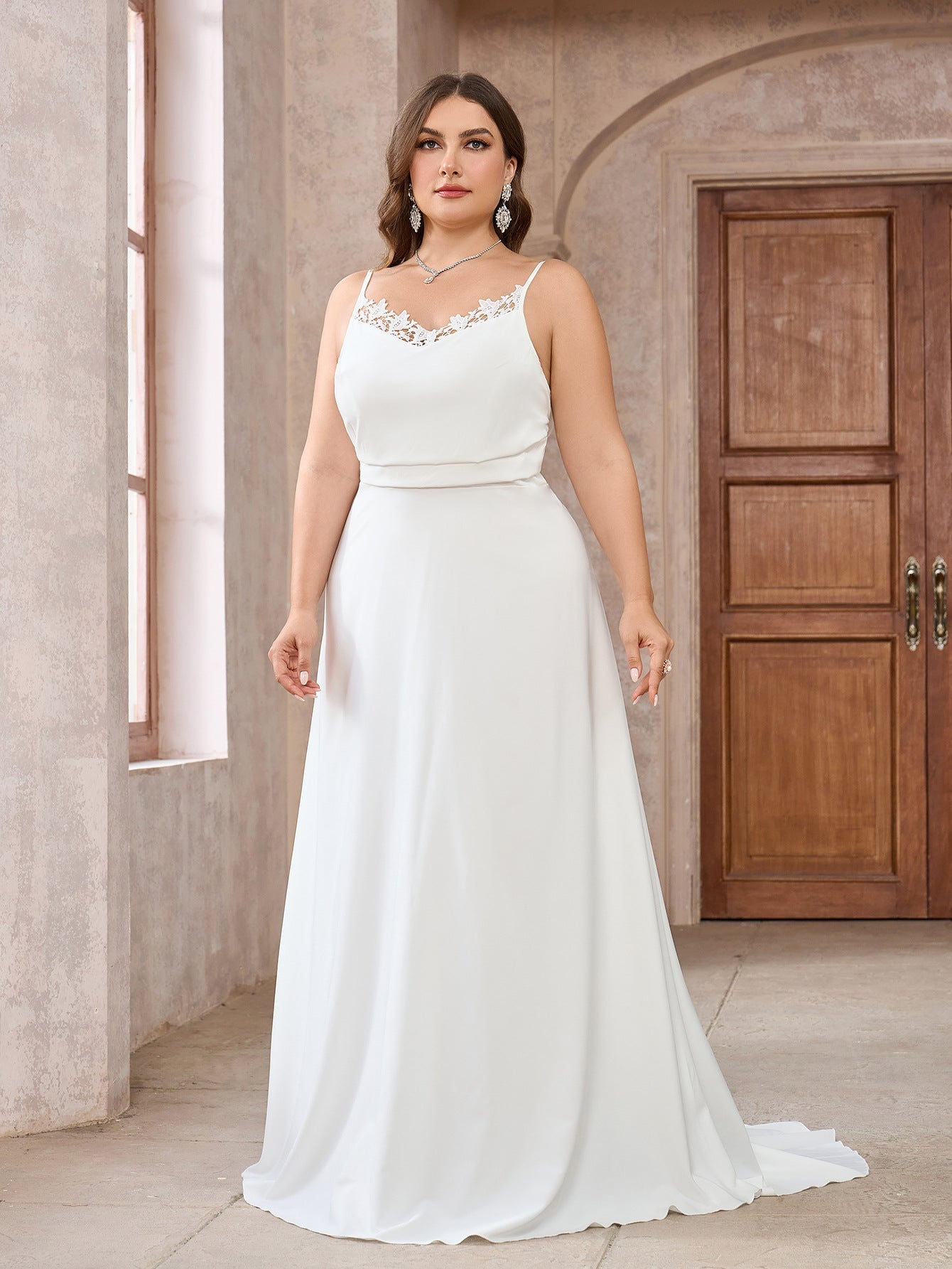 A-Line Maxi Dress with Lace Trim Camisole Top