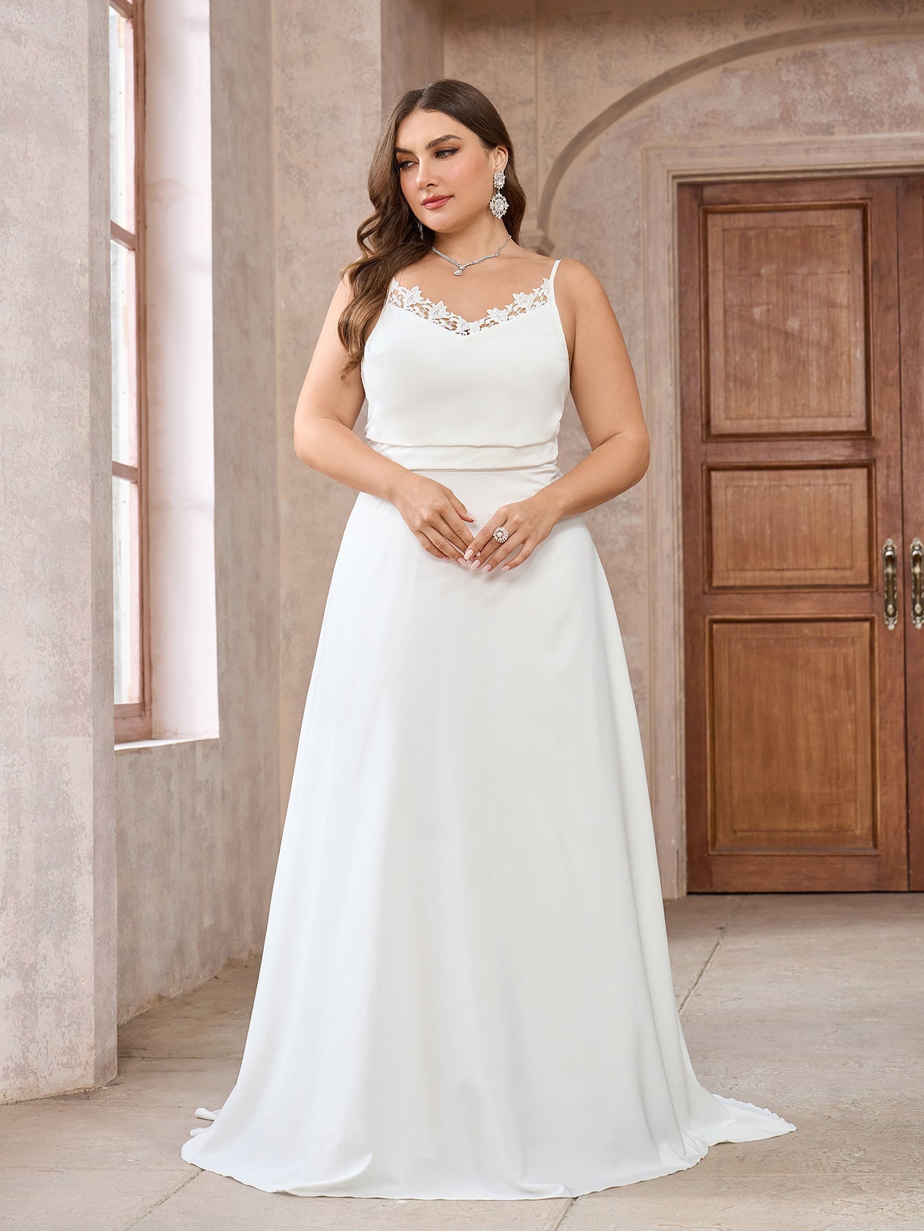 A-Line Maxi Dress with Lace Trim Camisole Top