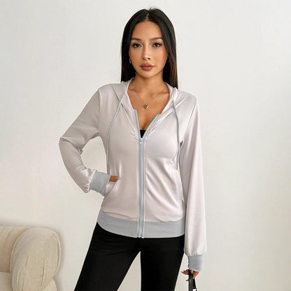Slim Fit Zip-Up Hoodie with Drawstring Hood and Contrast Trim