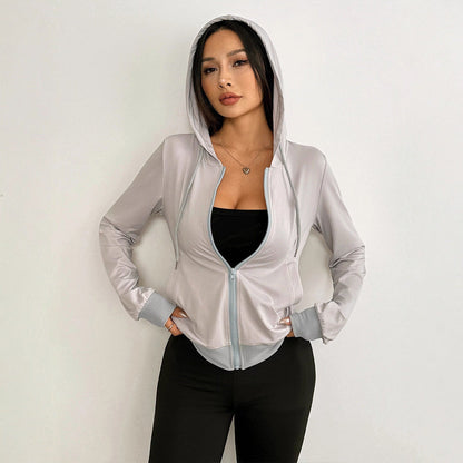 Slim Fit Zip-Up Hoodie with Drawstring Hood and Contrast Trim