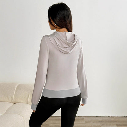 Slim Fit Zip-Up Hoodie with Drawstring Hood and Contrast Trim
